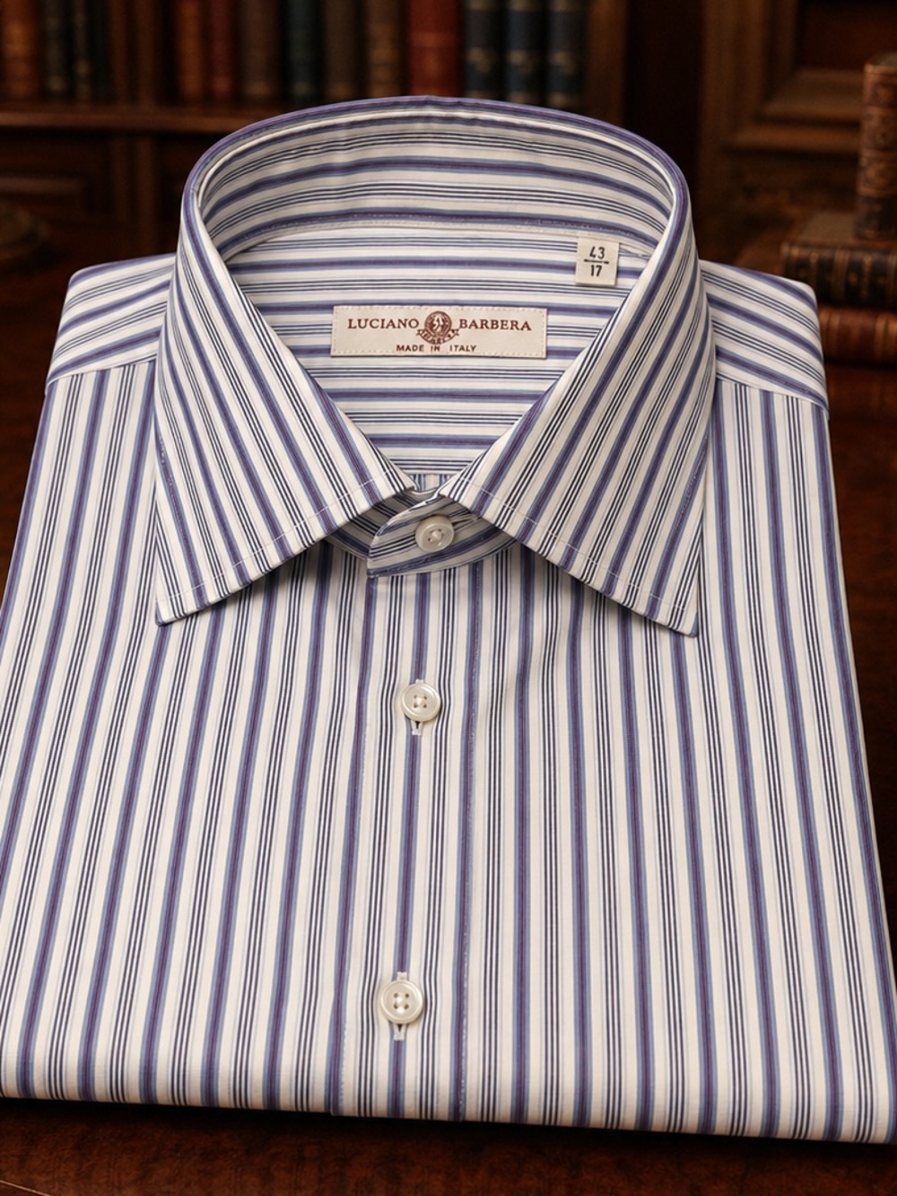 Luciano Barbera Blue and White Striped Cotton Dress Shirt